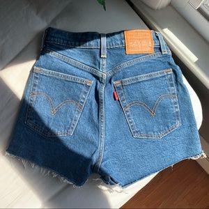 levis high waisted rib cage shorts denim